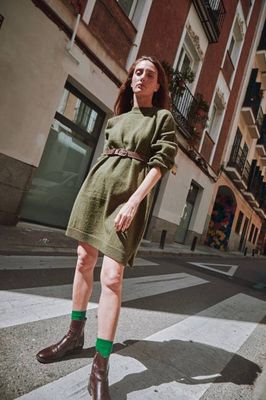 PERRINE Sweater Dress in Merino Wool - Olive Green