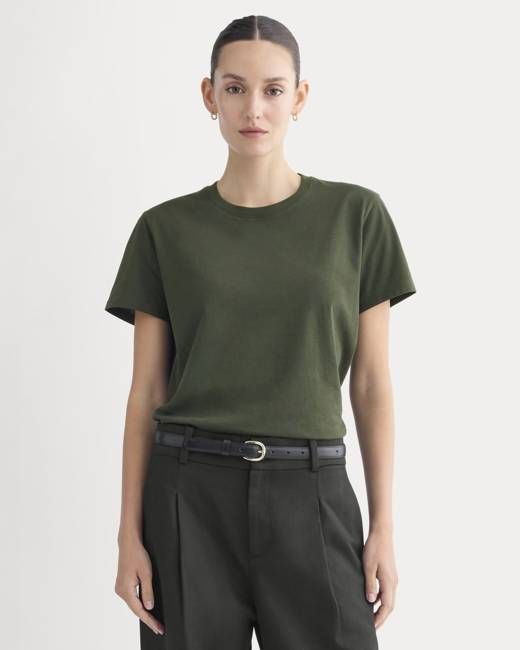 The Box-Cut Tee in Essential Cotton | Dark Green | No Pocket