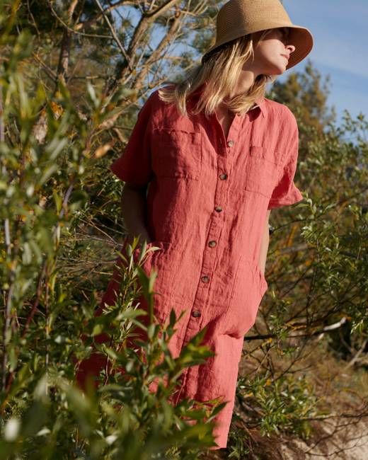 Audrey - Linen Dress in Dusty Red