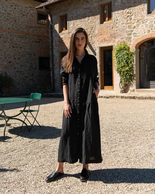 Sofia - Linen Dress in Black