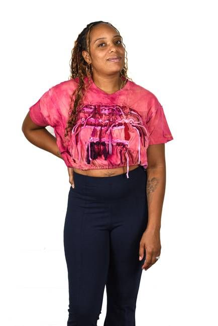 Red and Pink Woven Constance Wilde Upcycled Cropped Top