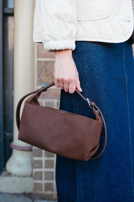 Melie Bianco Lilith Brown Vegan Suede Top Handle Bag