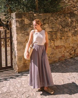 Shaina - Linen Skirt in Grey Purple