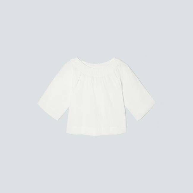 The Seersucker Gathered Tee | White