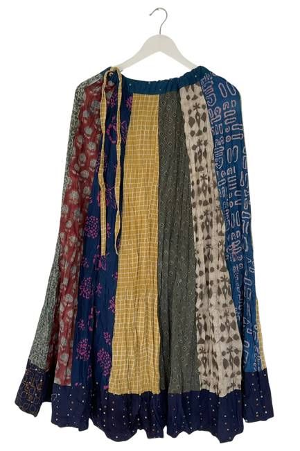 NEW! Flared Cotton Blockprint Patchwork Skirt No. 13