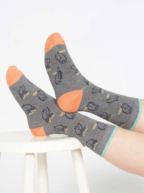 Outline Animal Bamboo Socks - Grey Owl