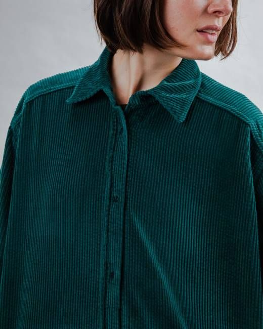 Corduroy Long Overshirt Green