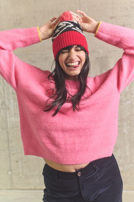 Miss PomPom 90's Doodle Black Wool Bobble Hat