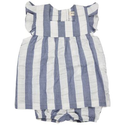Tunic Set (Seersucker Wide Stripe) - Indigo
