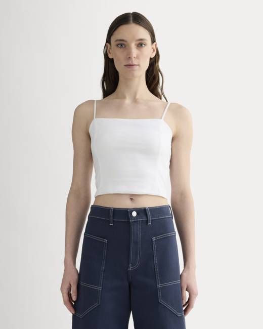 The Seamed Top in Stretch Linen | White