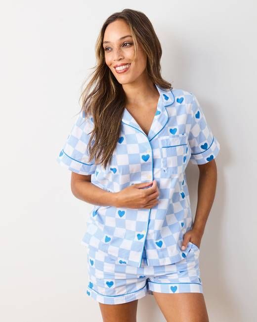 Checkered Hearts - Short PJ Set - Blue Eyes