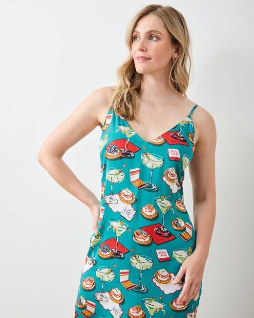 Blinis & Martinis - Eco Satin Chic to Sleep Nightie - Mid Century Blue