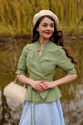 Bluse Bennet, Kurzarm, Matcha Latte