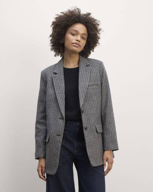 The Oversized Blazer in Wool | Gray Houndstooth