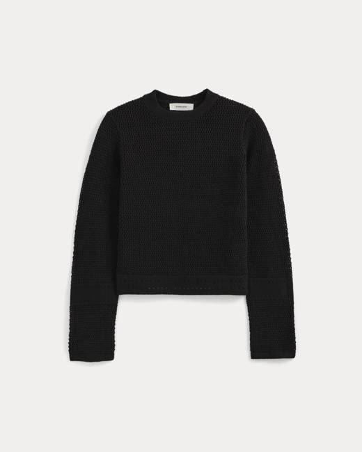 Open Knit Long-Sleeve Crew in Everyday Cotton | Black