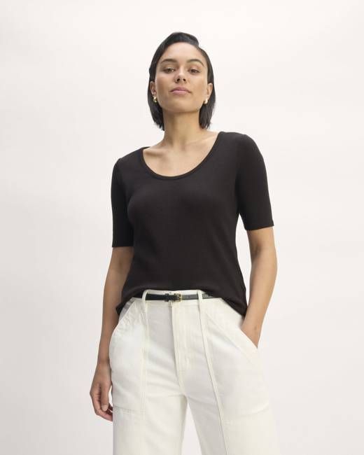 The Vintage Rib Scoop-Neck Top | Black