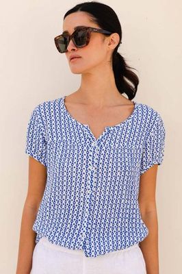 Lisbon Bluse | Santorini Border Blau/Weiß