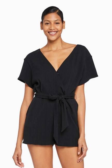 Logan Organic Rib Romper - Black Organic Rib