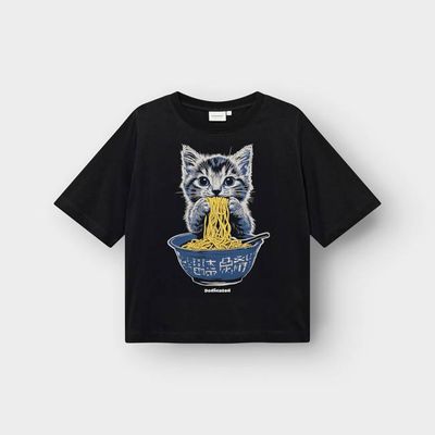DEDICATED - T-shirt Vadstena Cat and Noodles Black