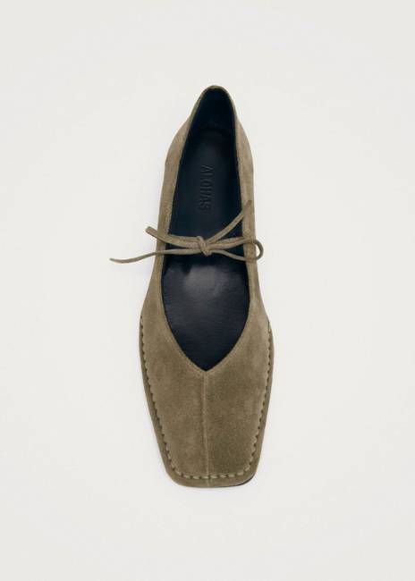 Sway Suede Khaki Leather Ballet Flats