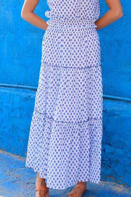 Bea Printed Organic Cotton Skirt | Lixus White/Cobalt