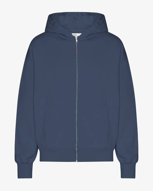 Organic Oversized Zip Hood - Petrol Blue