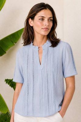 Vienna Cotton Short Sleeve Blouse | Sky Blue