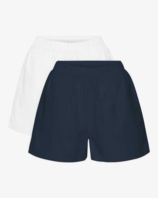 Women Organic Twill Shorts - Navy Blue & Optical White (2-Pack)