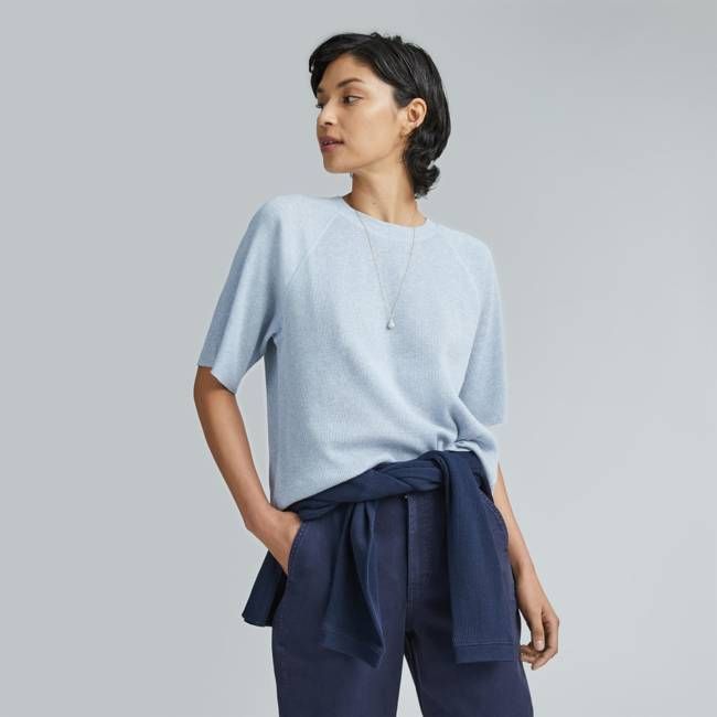 The Organic Cotton Waffle Raglan Tee | Heathered Light Blue