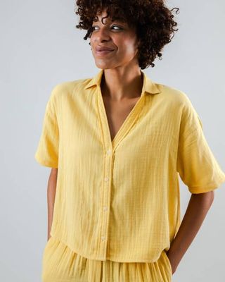 Bubble Cropped Blouse Yellow
