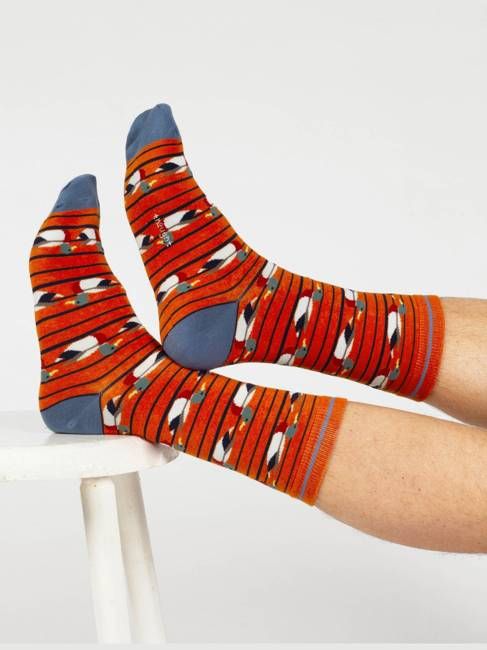 Ducks In A Row Organic Cotton Crew Socks - Orange/Blue