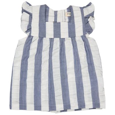 Frill Sleeve Seersucker Tunic Top - Indigo