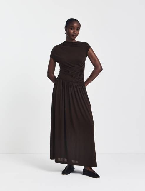 Priam Draped Dress in Bitter Chocolate