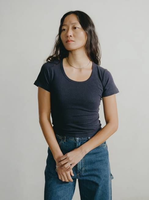 Baby Tee, Regen Silk Noil Jersey, Navy