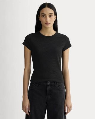 The Pointelle Short-Sleeve Tee | Black