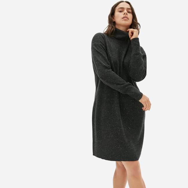 The Cashmere Turtleneck Dress | Dark Grey Donegal