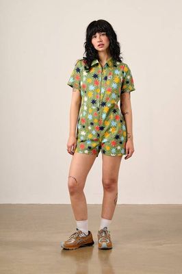 Riley - Cotton Playsuit in Green Cosmic Folk Stars