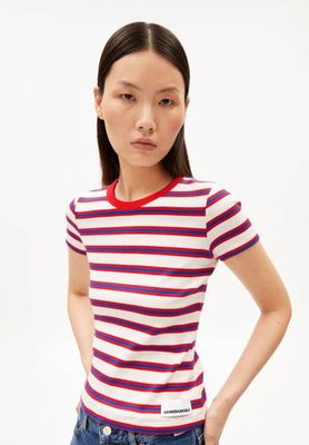 KARDAA STRIPES T-SHIRT | helles Hafermilch-Mars-Rot-Dynamoblau