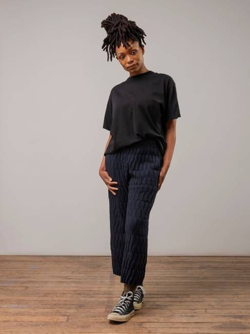 Grid Stitch Knit Wide Leg Pant - Ink