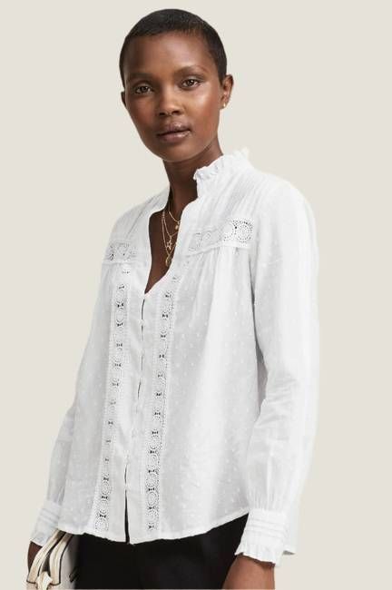 Carrie Organic Cotton Dobby Blouse | White