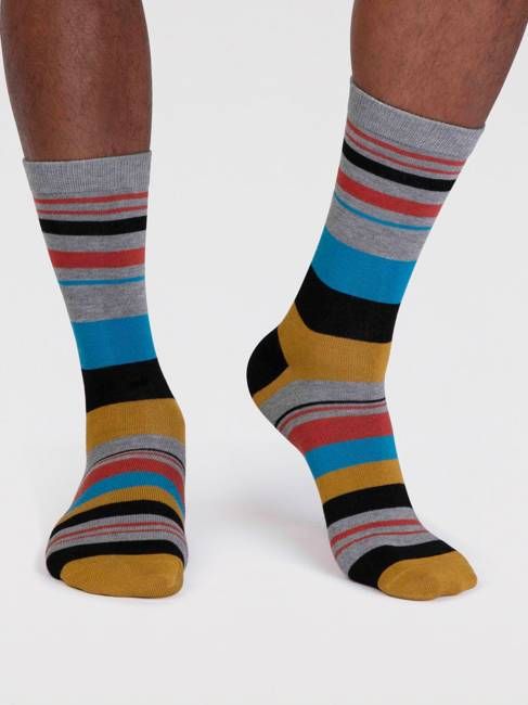 Maddock Bamboo Stripe Socks - Grey Marl