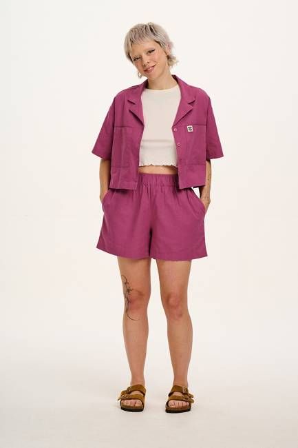 Jessie - Cotton & Linen Shorts in Dahlia Pink