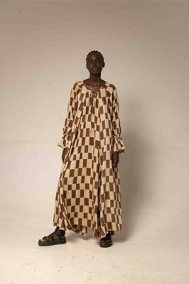Maxikleid - Blockprint Mokka