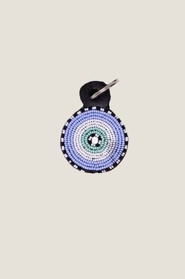 Large Beaded Circle Keyring | Sky Blue/White