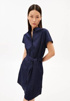 POPLIN MINI LARISAANA DRESS | tinted navy