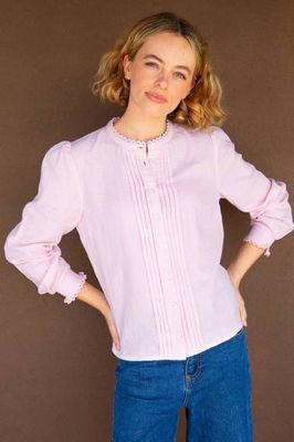 Holly Pin Tuck Organic Cotton Cheesecloth Long Sleeve Blouse | Blush Pink