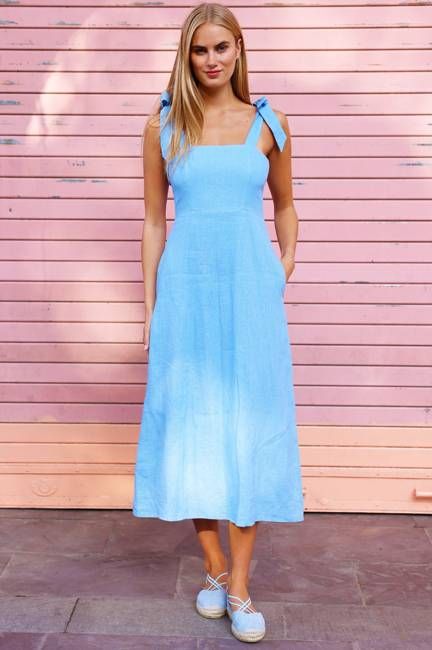 Tie Strap Linen Dress | Marina Blue