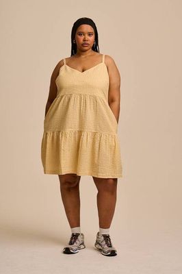Mae - Cotton Mini Dress in Yellow Stripe