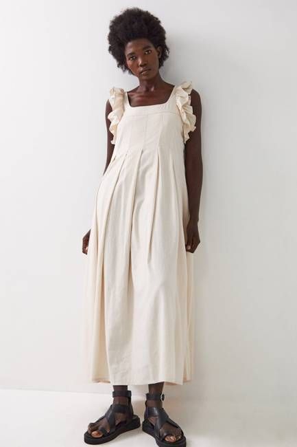 Evie Pale Stone Linen Blend Dress