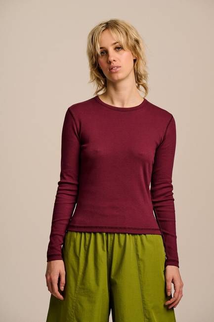 Grayson - Long Sleeve Cotton Jersey Top in Wine